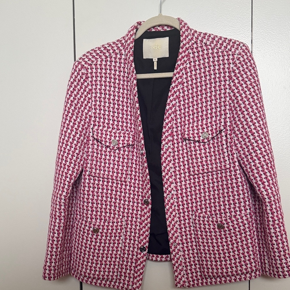 Maje Red and White Tweed Blazer